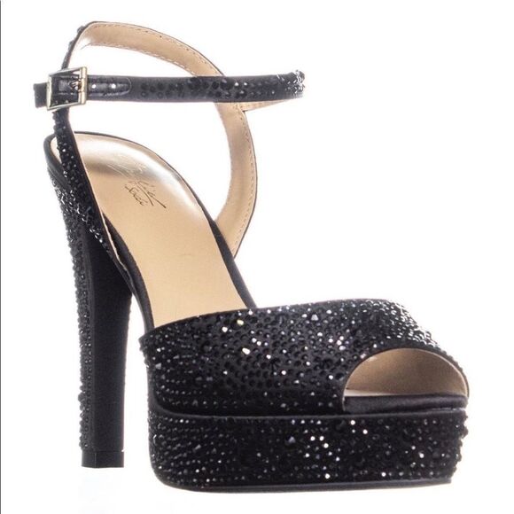 Thalia Sodi Bridget Rhinestone-Encrusted Platform Dress Sandals 10W Black - Picture 1 of 8